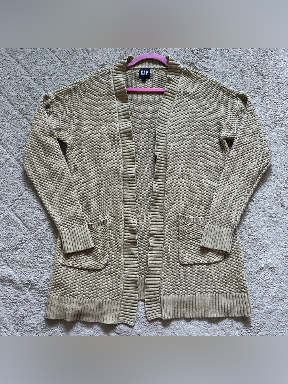 GAP Open Front Cardigan Chunky Cotton Preppy Cottage Grandma Coastal‎ Sz M